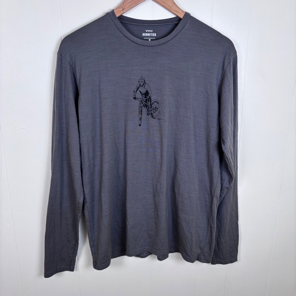Bonnetier Merino Wool Long Sleeve Mountain Bike Tee Shirt Mens Size‎ M Gray